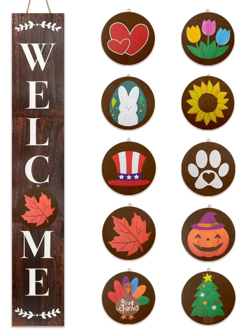Welcome Sign for Front Porch Standing, Interchangeable Welcome Standing Sign wit